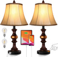 Premium Premium Nictiv Set of 2 Table Lamps, Bedroom Bedside Lamp with 4 USB Port Touch Control 3-Way Dimmable Nightstand Lamp Traditional Wooden Lamp Sets with 2 Free LED Bulbs - Great Deal!